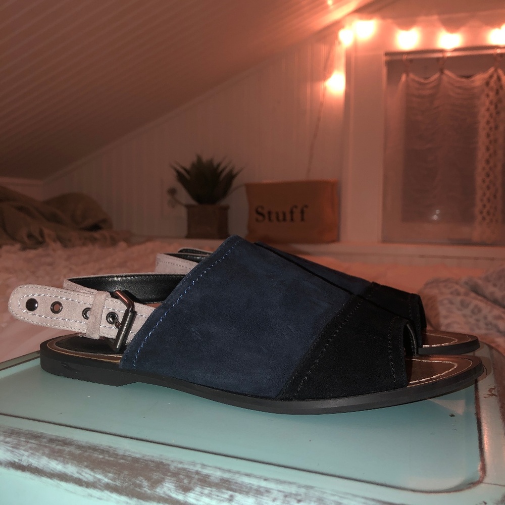 Charles David Navy/Black Suede Peep-Toe Sandals